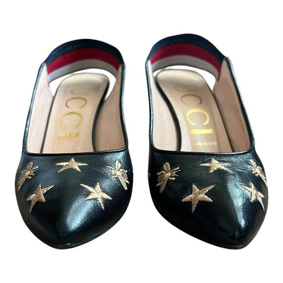 Gucci Heels Sylvie Web Bee Accent Leather Slip On Slingback Round Toe Pumps Shoe - Picture 4 of 11